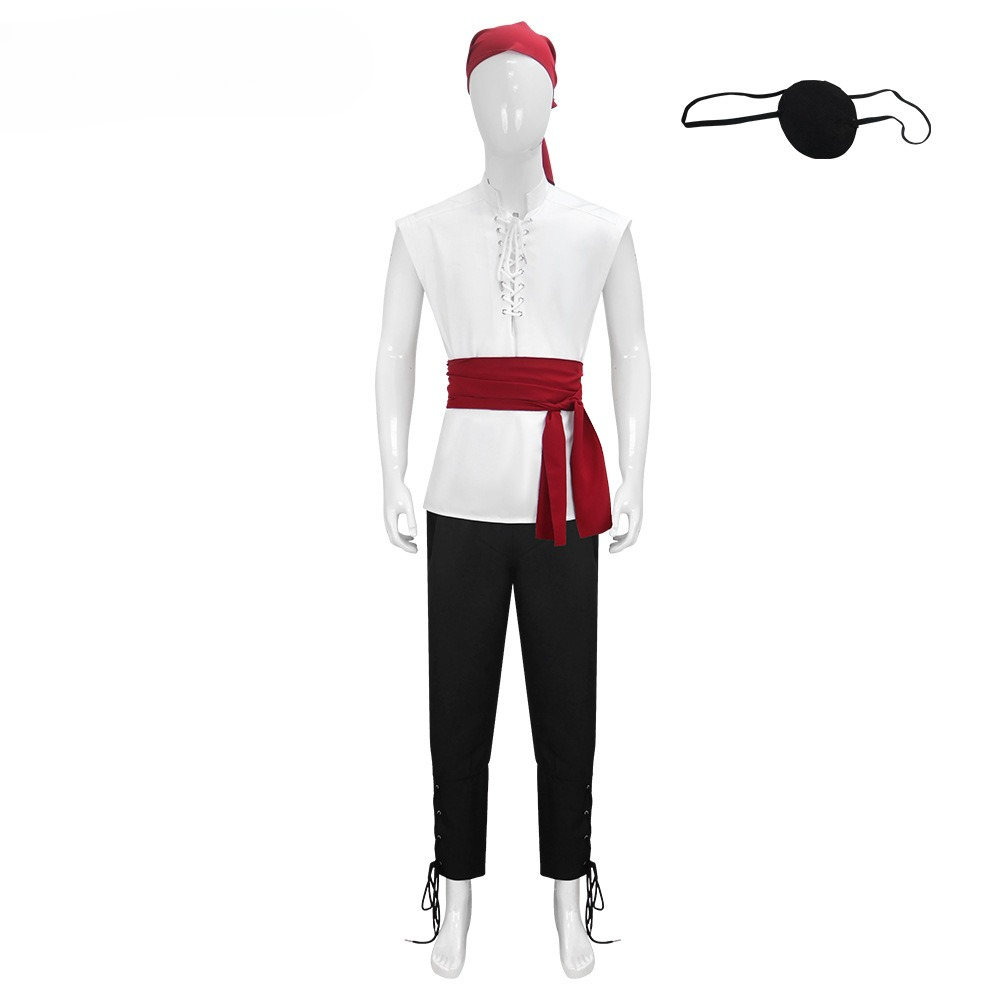 Shirts - Viking Herren Renaissance-Kostüm-Set Mittelalterliches Piratenhemd Knöchelriemen-Hose