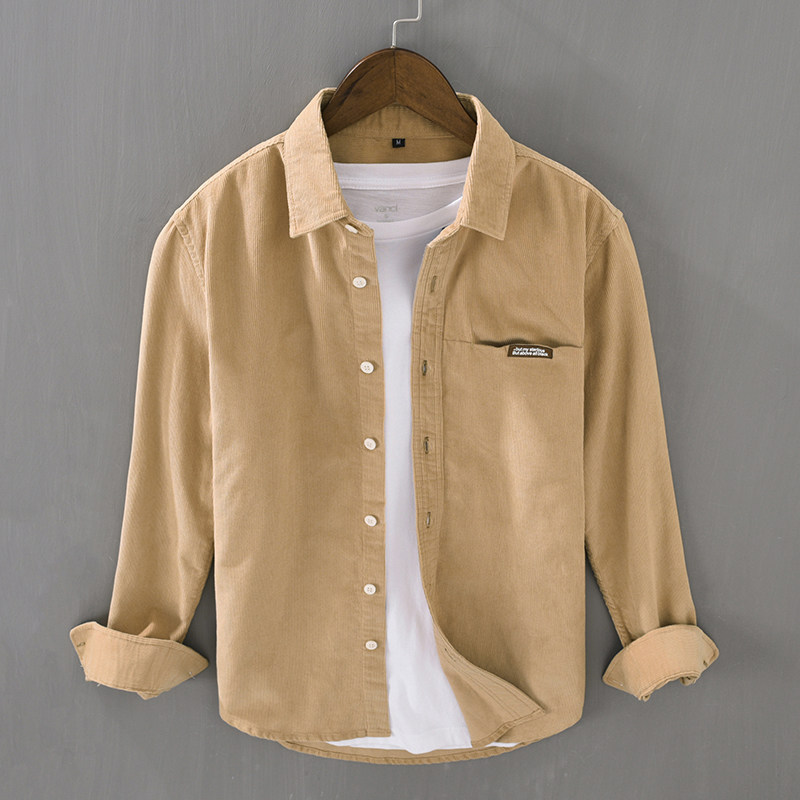 Retro-Japanischer Stil Langarm – Corduroy Button Up Shirt Men Bewertung und Preis